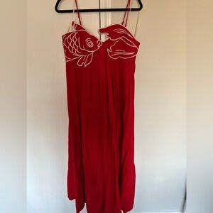 Farm Rio Red Fish Embroidered Dress